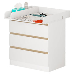 WOLTU Table à Langer avec 3 Tiroirs, Meuble pour Bébé, Blanc