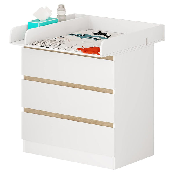 WOLTU Table à Langer avec 3 Tiroirs, Meuble pour Bébé, Blanc
