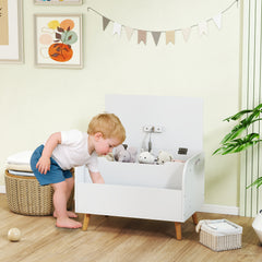 Coffre à jouet enfant, coffre de rangement enfant, couvercle rabattable et compartiment ouvert, 60x40x43cm, blanc