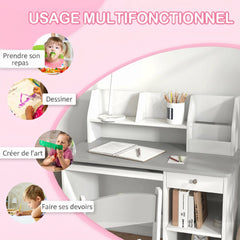 Bureau enfant avec chaise ergonomique avec clavier coulissant tiroir niches et étagères ouvertes 90 x 45 x 90 cm gris
