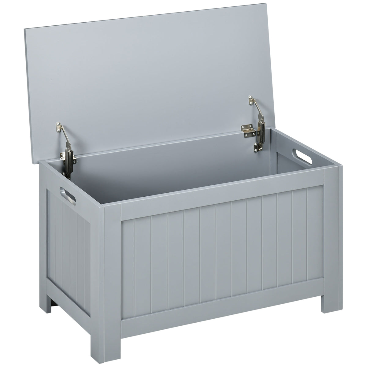 Coffre de rangement avec charnières de sécurité boîte de rangement en bois coffre à jouets couvercle rabattable gris