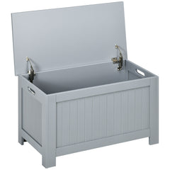Coffre de rangement avec charnières de sécurité boîte de rangement en bois coffre à jouets couvercle rabattable gris