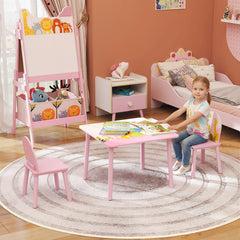 Table enfant avec chaise, ensemble table et 2 chaises en bois pour dessiner, jouer, étudier, rose