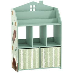 Meuble rangement enfant, bibliothèque enfants avec étagères ouvertes et 2 tiroirs en tissu, MDF, vert