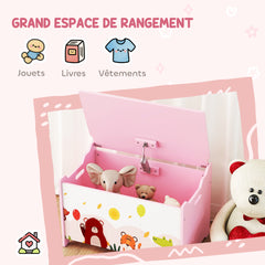 Coffre à jouet enfant coffre de rangement enfant couvercle rabattable motif animal 60 x 37 x 39 cm rose