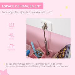 Coffre à jouet enfant banc de rangement enfant couvercle rabattable et charnières de sécurité 60 x 30 x 50 cm rose
