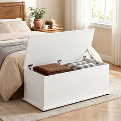 Coffre de rangement, banc de rangement avec couvercle rabattable et charnières de sécurité, banc chaussures, meuble d'entrée, couloir, chambre, salon, 100 x 40 x 40 cm, blanc