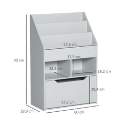 Bibliothèque étagère Multi-Rangement 3 étagères 2 niches Grand tiroir en bois Gris