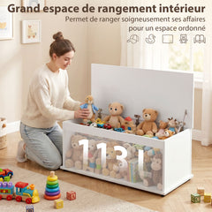 Coffre de rangement, banc de rangement avec couvercle rabattable et charnières de sécurité, banc chaussures, meuble d'entrée, couloir, chambre, salon, 100 x 40 x 40 cm, blanc