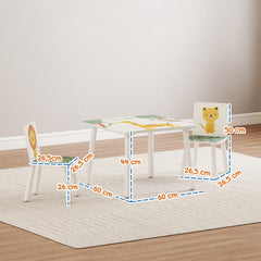 Table enfant avec chaise, ensemble table et 2 chaises enfant en bois, motifs animaux, 60 x 60 x 44 cm, vert