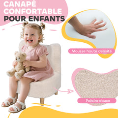 Fauteuil enfants canapé pour enfants avec dossier en forme ours, tissu en polaire teddy, 47 x 43 x 53 cm, beige