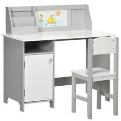 Ensemble table et chaise pour enfant avec tableau blanc - bureau pour enfant +5 ans - 90L x 45l x 85H cm Gris