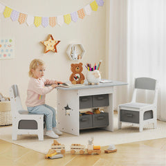 Ensemble table et 2 chaises enfant avec 6 tiroirs amovibles, pour fille garçon 3-8 ans, gris