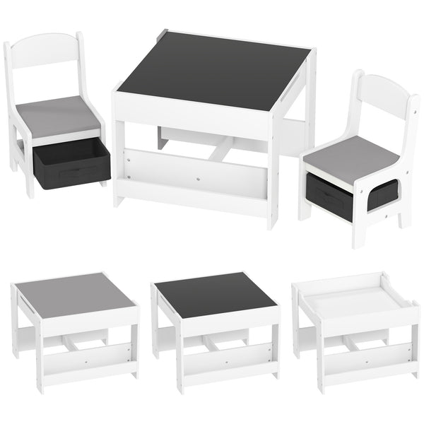 Ensemble 3 pièces table et 2 chaises pour enfant avec plateau réversible tableau noir - Gris