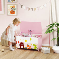 Coffre à jouet enfant coffre de rangement enfant couvercle rabattable motif animal 60 x 37 x 39 cm rose