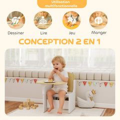 Bureau et chaise pour enfants avec bac de rangement, ensemble table d'activité 2-en-1 pour dessin lecture et jeux, blanc