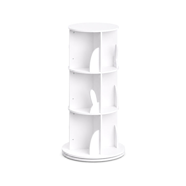Bibliothèque pivotante enfant motif lapin blanche 3 niveaux sur fond blanc