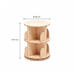 Dimensions de la bibliothèque pivotante en pin 2 niveaux : Ø 39 cm, hauteur 67 cm