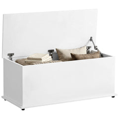 Coffre de rangement, banc de rangement avec couvercle rabattable et charnières de sécurité, banc chaussures, meuble d'entrée, couloir, chambre, salon, 100 x 40 x 40 cm, blanc