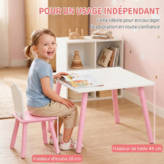 Table enfant avec chaise, ensemble table et 2 chaises en bois pour dessiner, jouer, étudier, rose