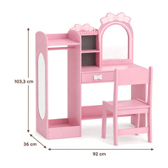 Coiffeuse enfant – Miroir lumineux bicolore, rose – dimensions