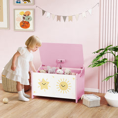 Coffre à jouets avec couvercle, coffre de rangement enfant avec charnières de sécurité, 60 x 37 x 39 cm, rose