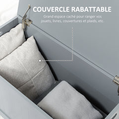Coffre de rangement avec charnières de sécurité boîte de rangement en bois coffre à jouets couvercle rabattable gris