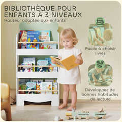 Bibliothèque pour enfant, rangement livre enfant 3 niveaux pour salle de jeux, chambre d'enfant, vert