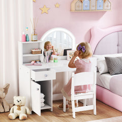 Coiffeuse pour enfants avec tabouret et miroir LED, table de maquillage pour 3 à 8 ans, 88,6 x 38,8 x 96,9 cm, blanc