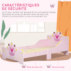 Lit Enfant et Ensemble table et chaises enfant - Design Princesse Motif Couronne - sommier à Lattes Inclus - Rose