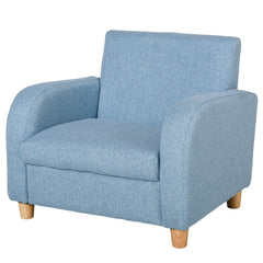Fauteuil Enfant Design scandinave accoudoirs Assise Dossier garnissage Mousse piètement Bois Caoutchouc Lin Bleu