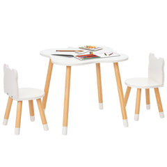 Ensemble table et chaises enfant design scandinave motif ourson bois pin MDF blanc