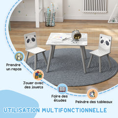 Ensemble table et chaises pour enfants, table pour enfant avec 2 chaises, motif animaux pour chambre à coucher gris