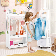 Costway Armoire à Bijoux pour Enfants Miroir sur Pied avec Base Pivotante Roulettes Universelles Verrouillables Miroir de Maquillage Blanc