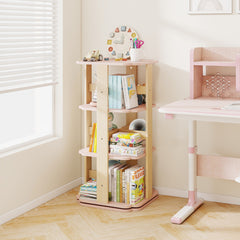 Costway Bibliothèque Rotative Étagère à Livres pour Enfants à 3 Niveaux Tour Rotative à 360° avec 12 Compartiments Support à Livres Rose