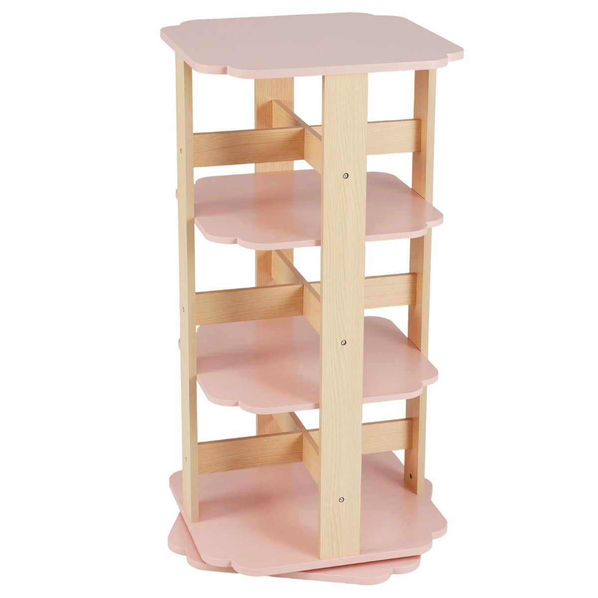 Costway Bibliothèque Rotative Étagère à Livres pour Enfants à 3 Niveaux Tour Rotative à 360° avec 12 Compartiments Support à Livres Rose