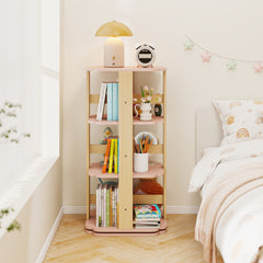 Costway Bibliothèque Rotative Étagère à Livres pour Enfants à 3 Niveaux Tour Rotative à 360° avec 12 Compartiments Support à Livres Rose