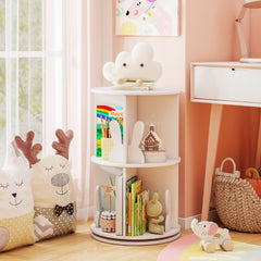 Costway Bibliothèque d'Angle Ronde et Rotative pour Enfants Etagère de Rangement Autoportante à 2 Niveaux Pivotante à 360° Salon Blanc