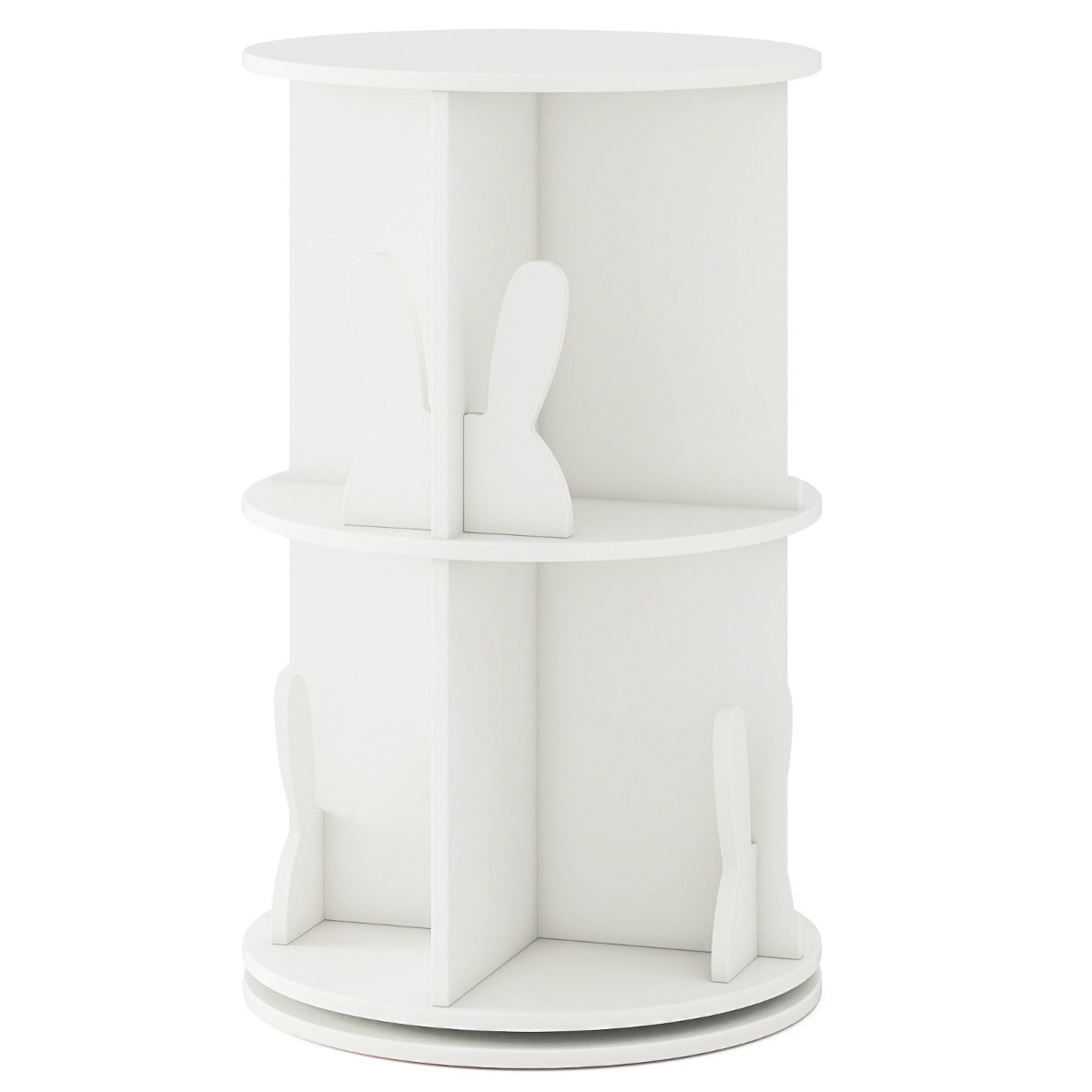 Costway Bibliothèque d'Angle Ronde et Rotative pour Enfants Etagère de Rangement Autoportante à 2 Niveaux Pivotante à 360° Salon Blanc