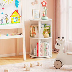 Costway Bibliothèque d'Angle Ronde et Rotative pour Enfants Etagère de Rangement Autoportante à 2 Niveaux Pivotante à 360° Salon Blanc
