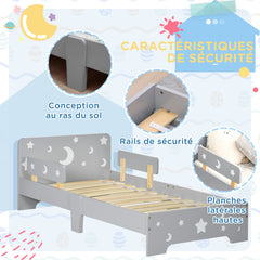 Lit pour enfants de 3 à 6 ans design étoiles et lune sommier à lattes inclus chambre moderne 143 x 76 x 49 cm gris