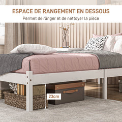 Cadre de lit en bois massif 90x190 cm lit simple avec tête de lit et sommier à lattes solide pour enfants adultes