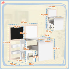 Table enfant avec chaise 3 en 1 avec chevalet pliable étagères de rangement, rouleau de papier - 3 à 8 ans, blanc