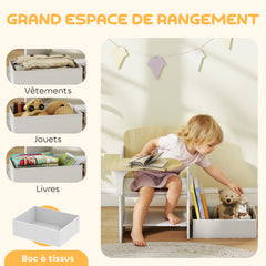 Bureau et chaise pour enfants avec bac de rangement, ensemble table d'activité 2-en-1 pour dessin lecture et jeux, blanc