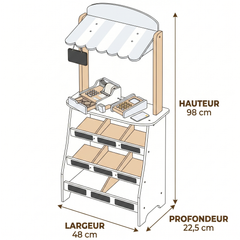 Dimensions stand marchand : 48 × 22,5 × 98 cm