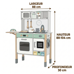 Dimensions cuisine + machine : 88 × 30 × 88-104 cm