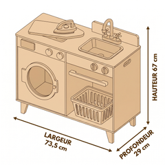 Dimensions ensemble lessive : 73,5 × 29 × 67 cm