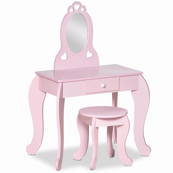 Coiffeuse enfant – Motif cœur, rose – fond blanc