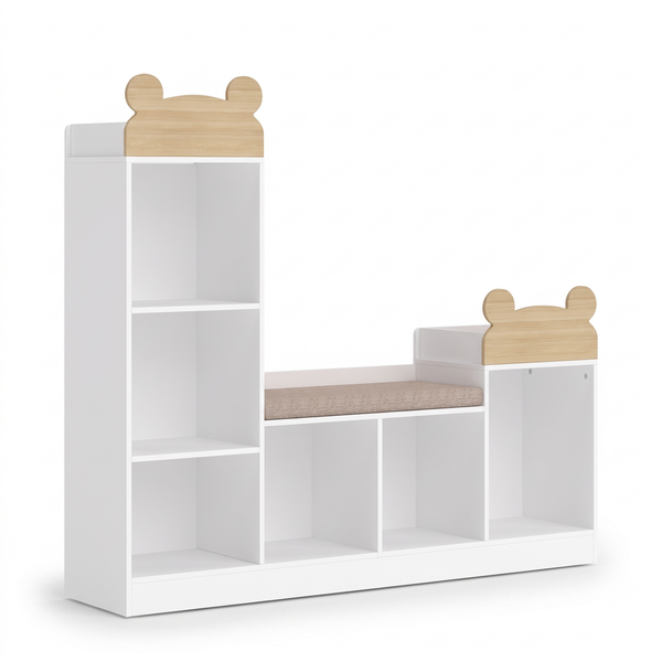 Bibliothèque enfant 3 en 1 avec banc – Blanc – fond blanc
