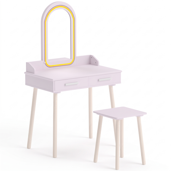 Coiffeuse enfant – Miroir LED, rose – fond blanc